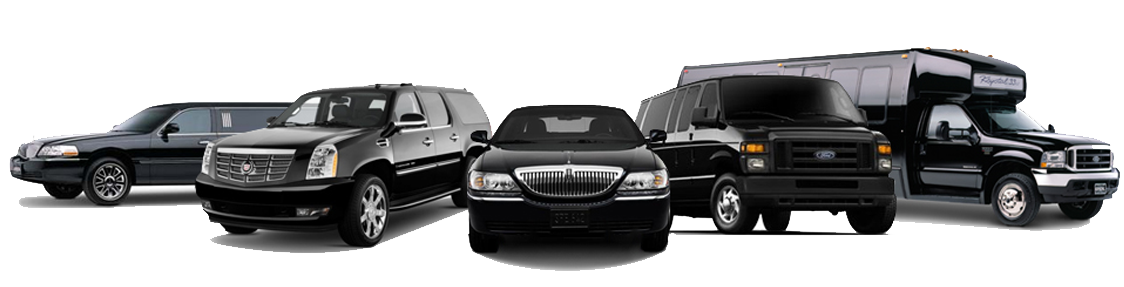 Lincoln Sedan, Cadillac Escallade SUV and Lincoln MKT Stretch limo on display